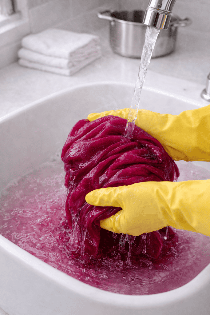 the rinsing stage after dyeing fabric