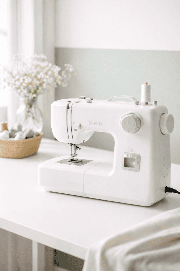 White sewing machine by the window