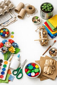 Eco-friendly crafting supplies flat lay
