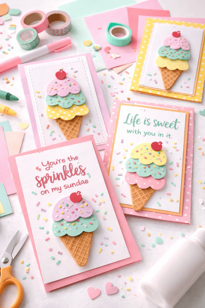 Handmade ice cream themed greeting cards