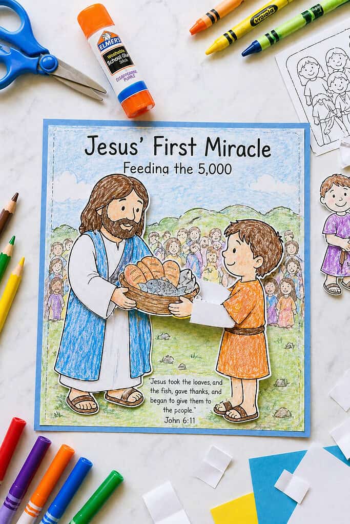 a colored printable craft scene mounted on sturdy cardstock backing.