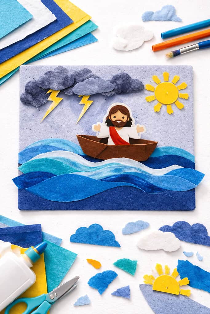Jesus calms the storm on felt board