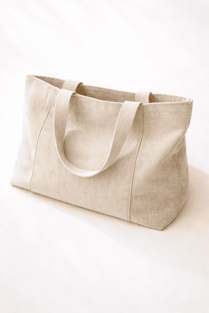 a handmade oversized linen beach tote