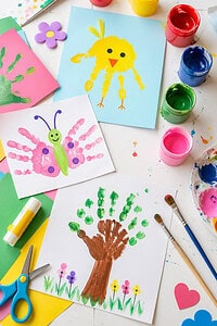 several adorable handprint-based crafts made by children