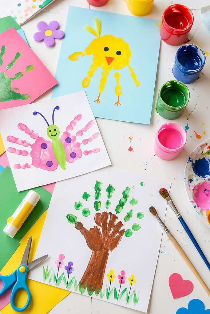 several adorable handprint-based crafts made by children