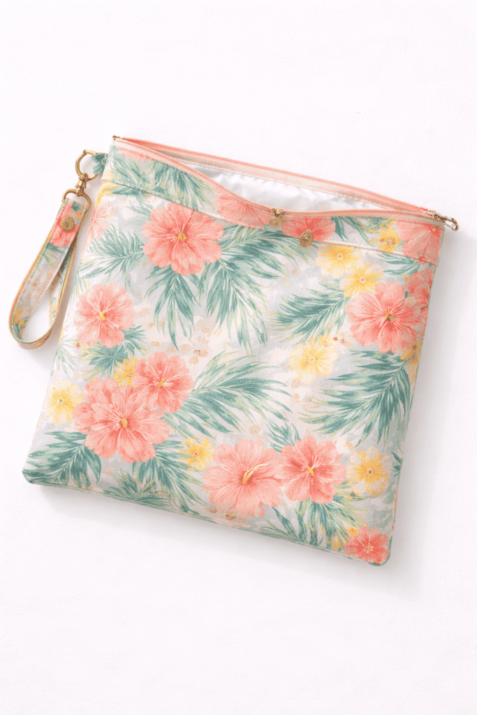 Tropical floral wet bag flat lay