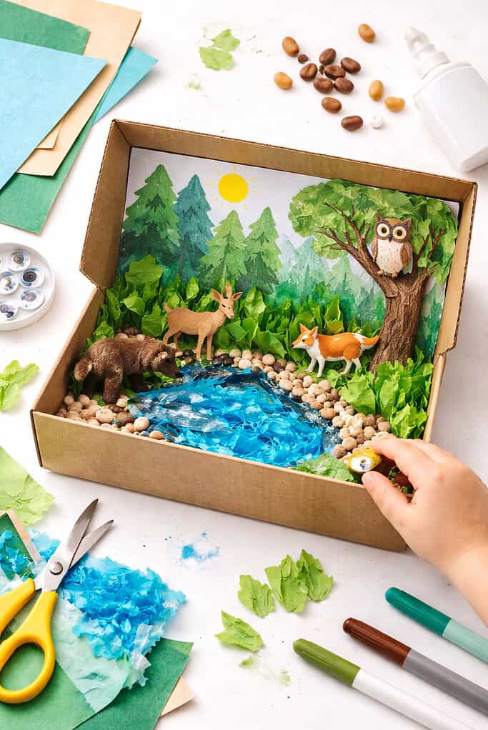 Creative woodland diorama in progress