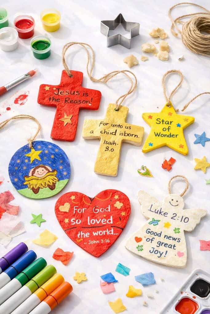 Handmade Christmas ornaments with Bible verses