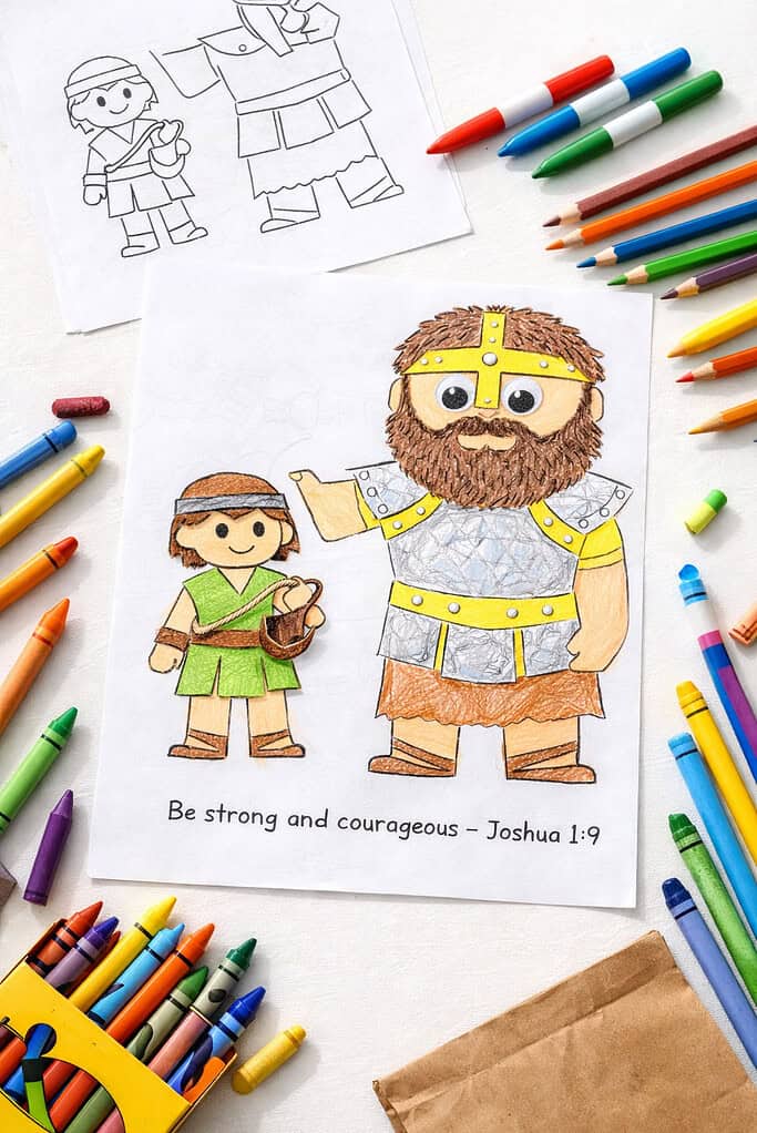 David and Goliath coloring in progress