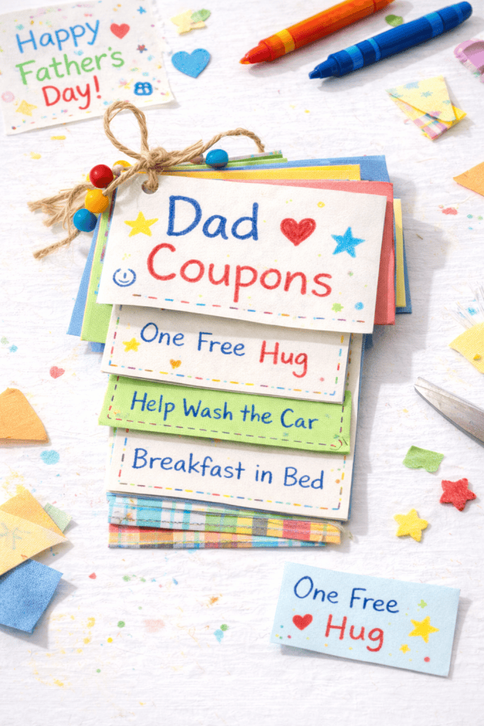 Handmade Dad coupons on table
