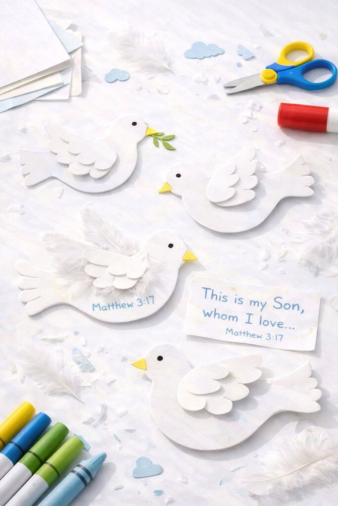 Handmade doves with Matthew 317 verse