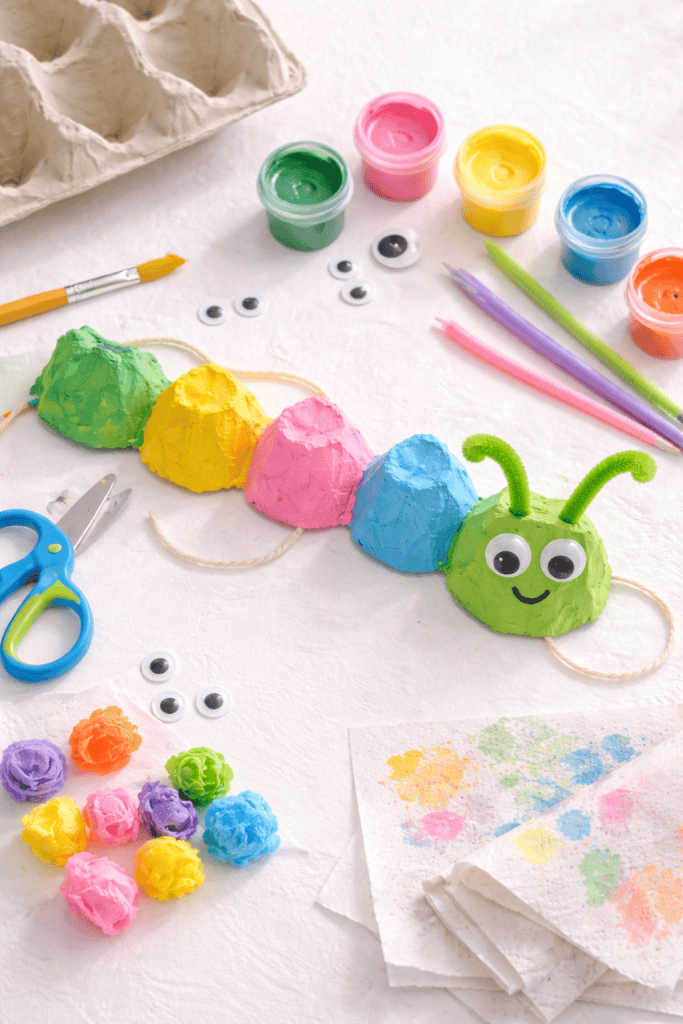 Colorful egg carton caterpillar craft
