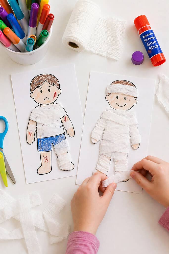 a piece of white cardstock with a simple, child-drawn outline of a person.