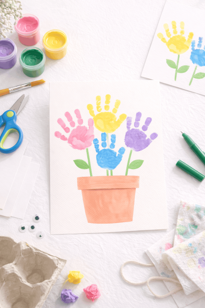 Colorful handprint flower card craft