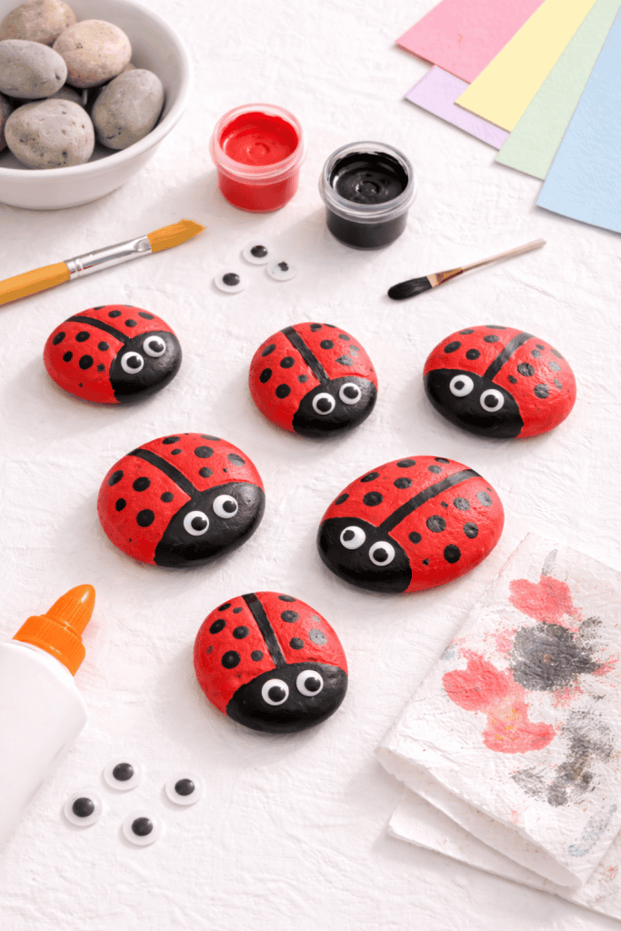 Crafting painted rock ladybugs