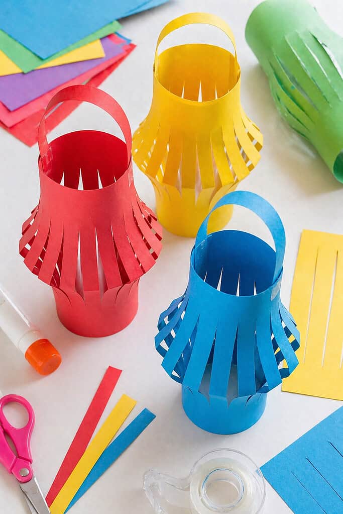 paper lanterns made from brightly colored paper