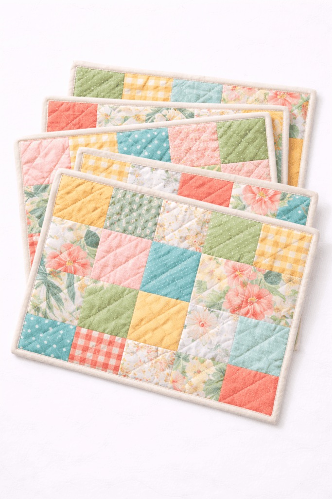 Summer patchwork placemats on white background