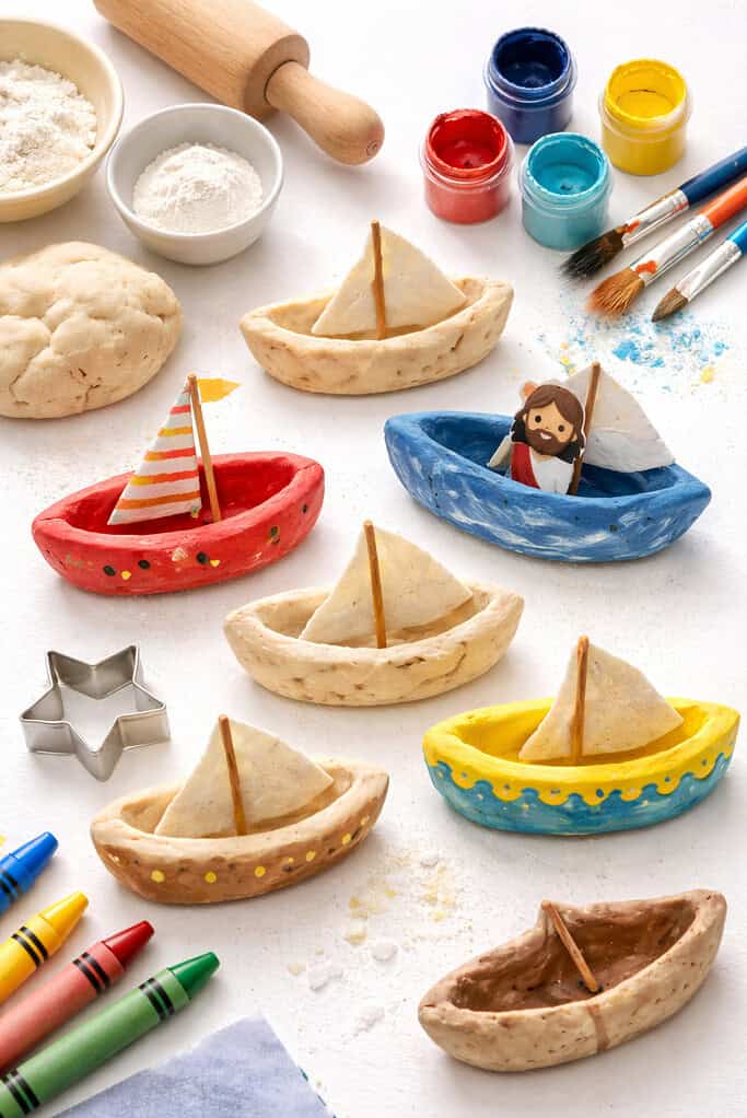 Handmade salt dough boat crafts