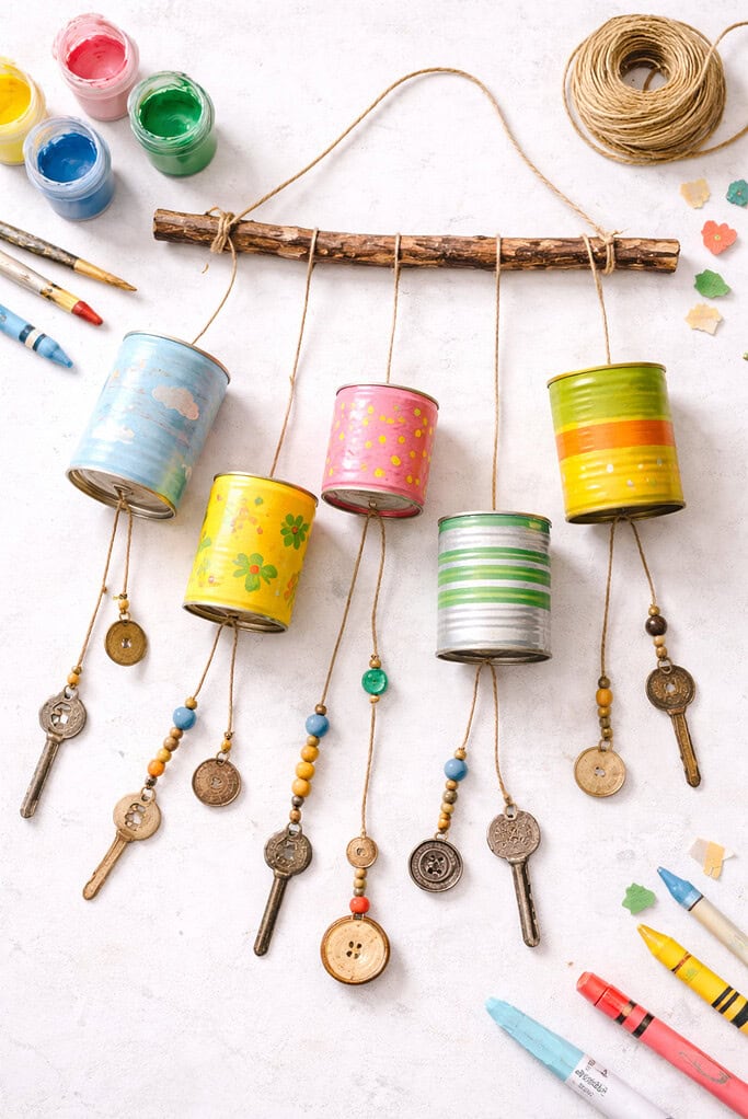 Handmade tin can wind chime


