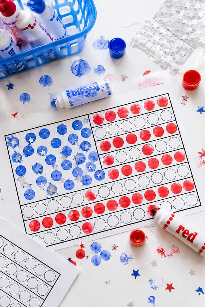 a large simple American flag outline printed on white cardstock