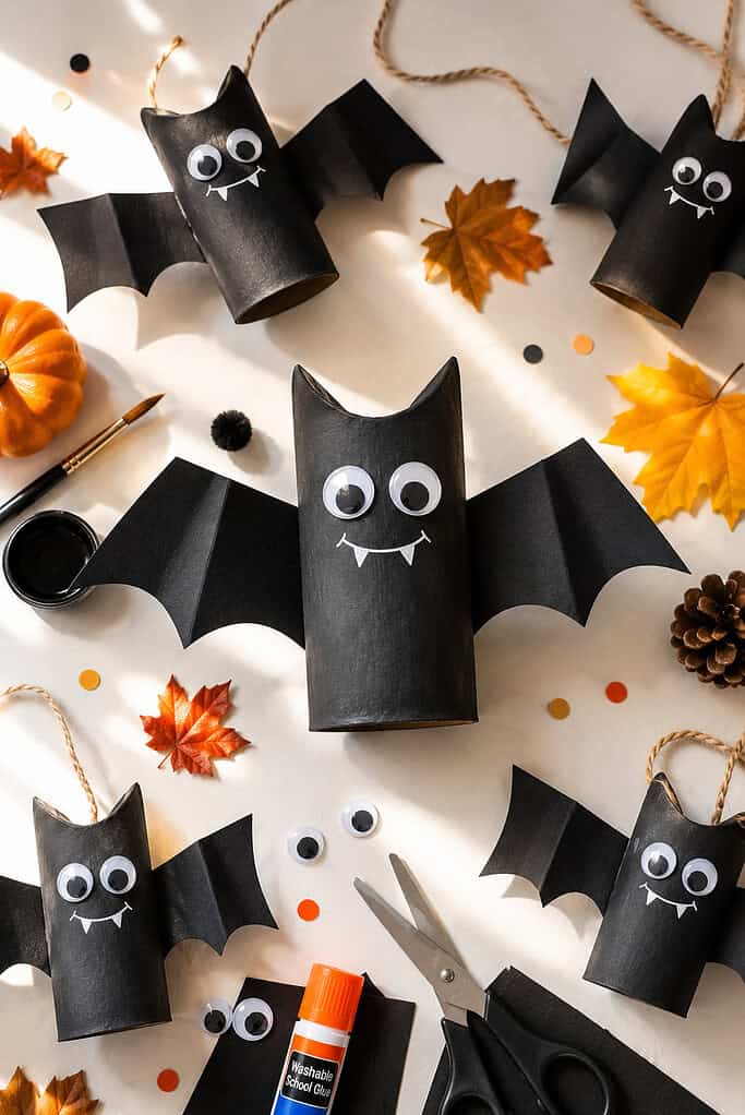 adorable handmade bats created from recycled toilet paper rolls