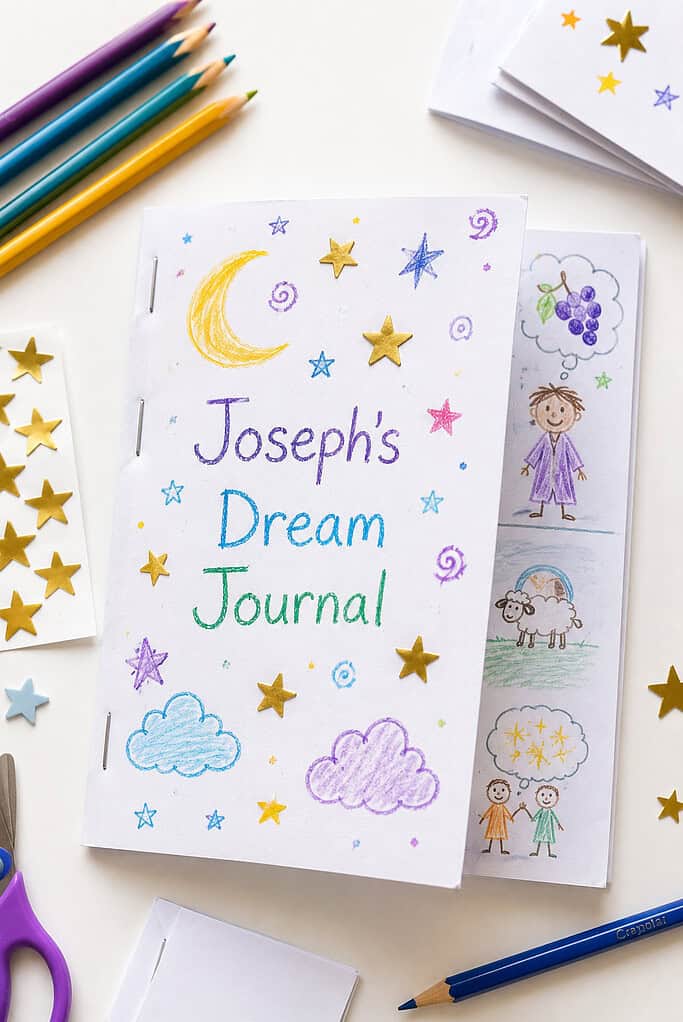 a simple handmade dream journal created from folded printer paper stapled at the spine