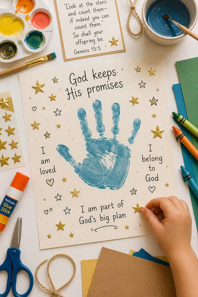 Fresh painted child handprint in soft pastel paint colors