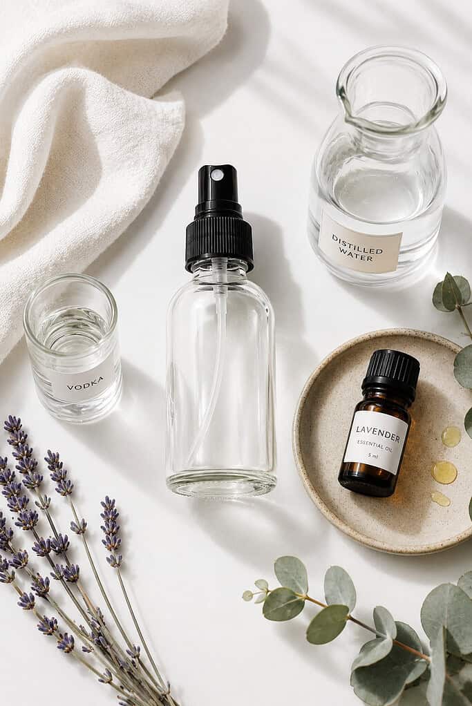 the ingredients needed to make homemade linen spray