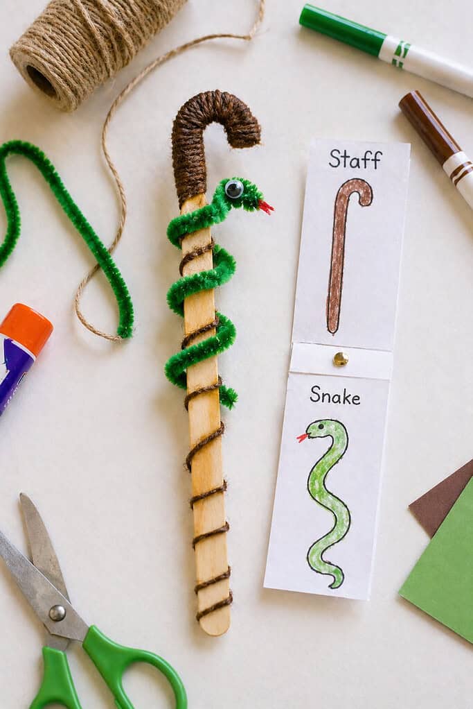 a simple Moses staff made from a wooden craft stick or small dowel