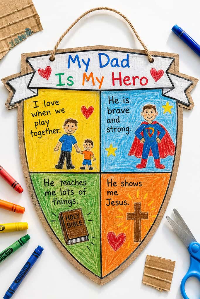 a handmade shield craft cut from sturdy cardboard or heavy cardstock