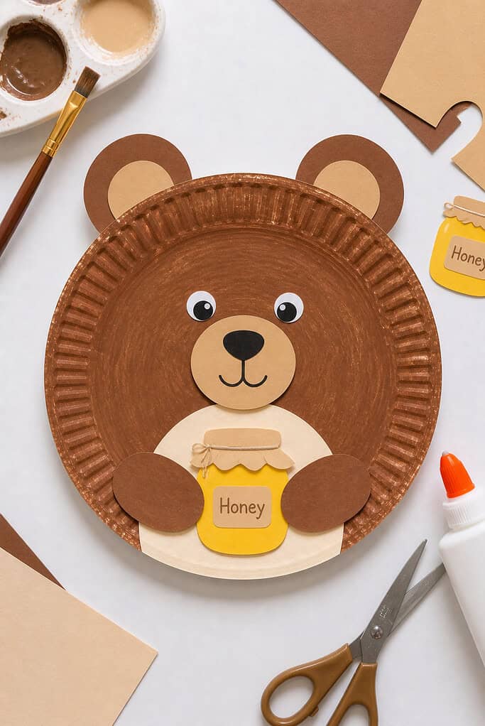A paper plate transformed into a bear