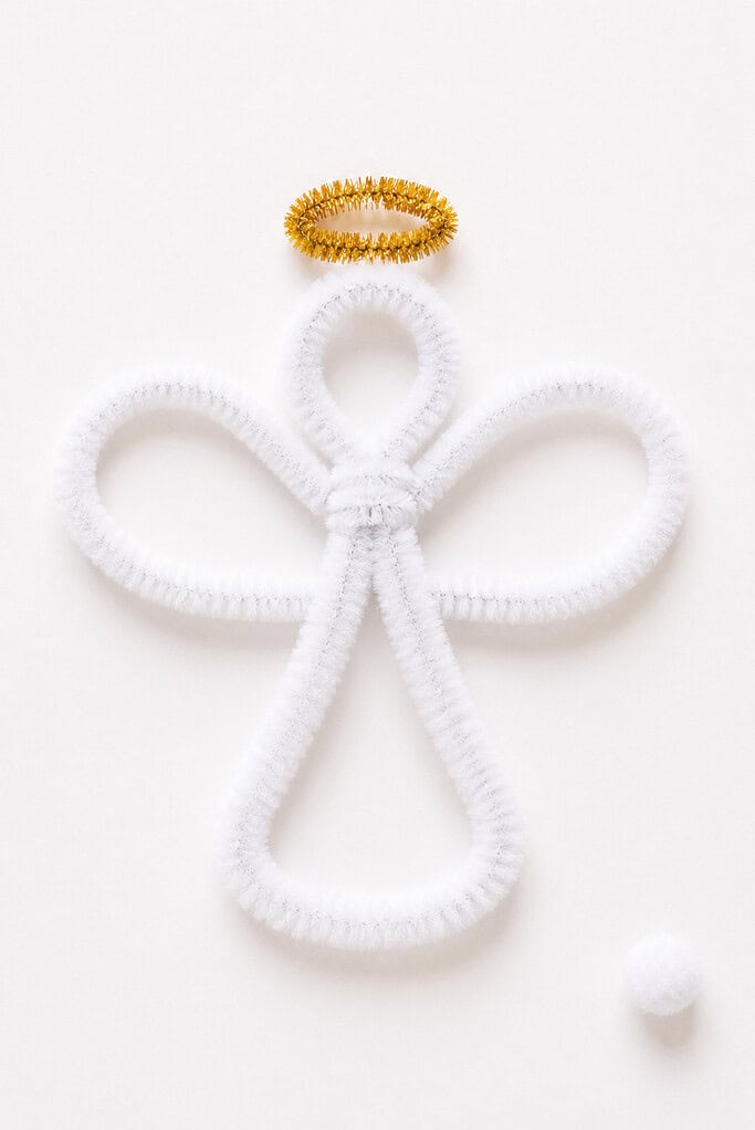 a handmade angel crafted from soft white fuzzy pipe cleaners