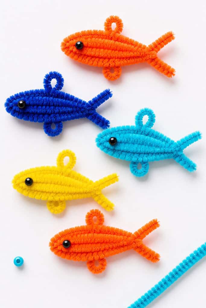 fish crafted from colorful fuzzy pipe cleaners