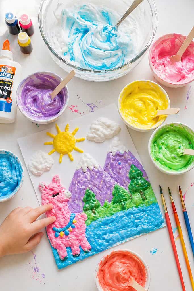 a cheerful, slightly organic layout of the puffy paint process