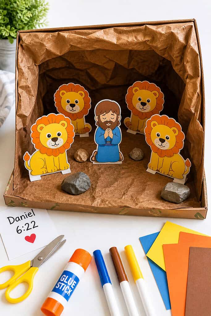 an open shoebox transformed into a miniature cave diorama.