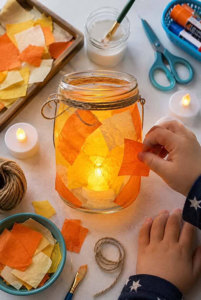 a completed mason jar lantern craft