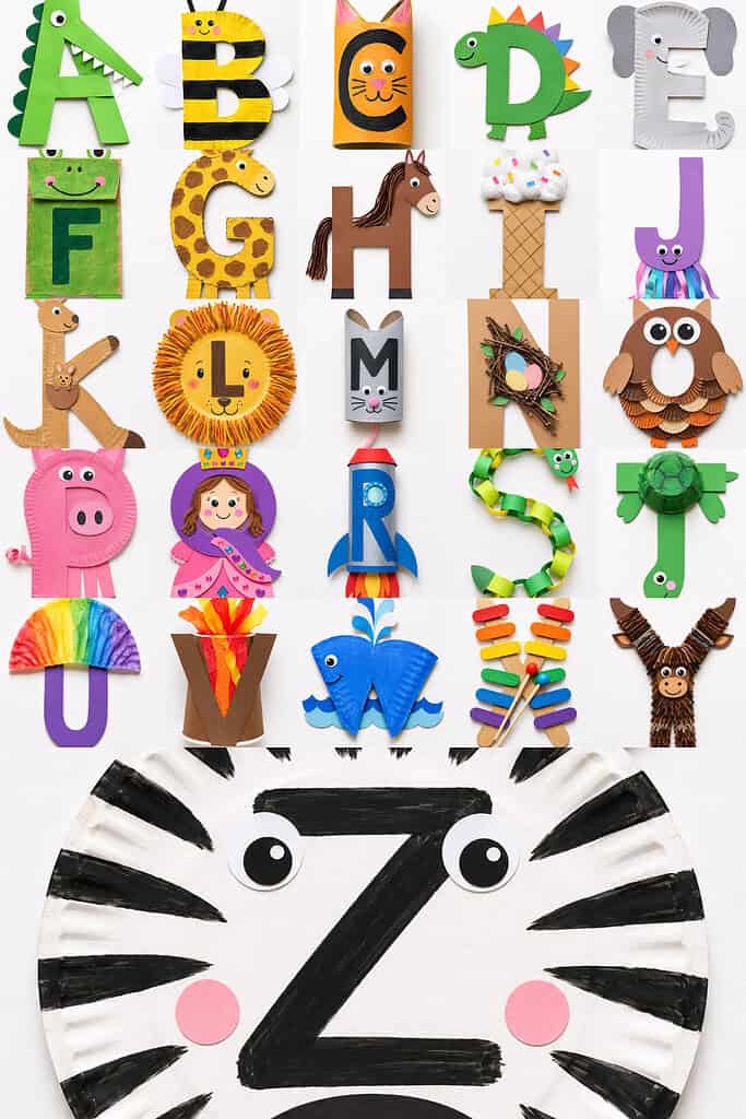 Colorful alphabet craft letters for children from A to Z.