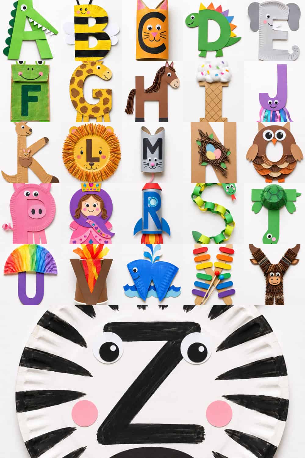 Colorful alphabet craft letters for children from A to Z.
