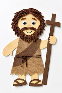A collage of handmade children's Bible craft projects arranged on a white surface with brown paper and natural material elements
