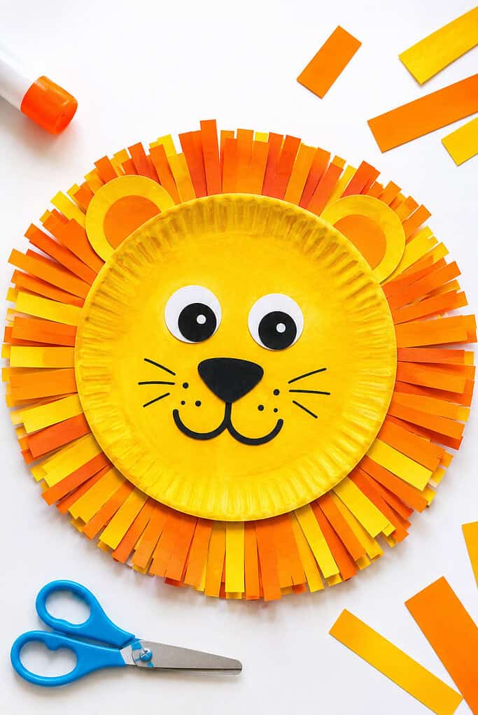a colorful Paper Plate Lion craft for kids.